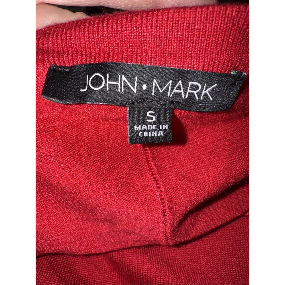 JOHN MARK Red Lightweight Sweater NWT with Patterned L/Sl Elastic Sleeves - Picture 2 of 11